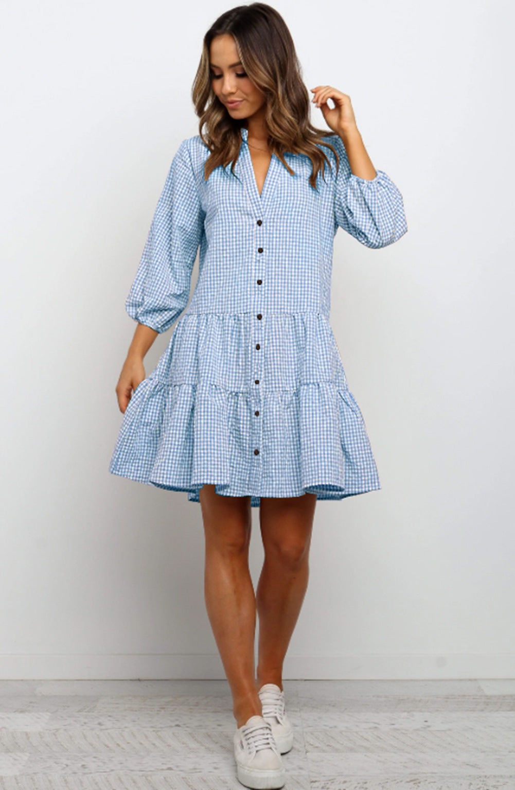 Rüschenkleid mit Karomuster